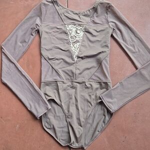 Balera Leotard Women's Small Adult Brown Sheer Long Sleeve Crochet